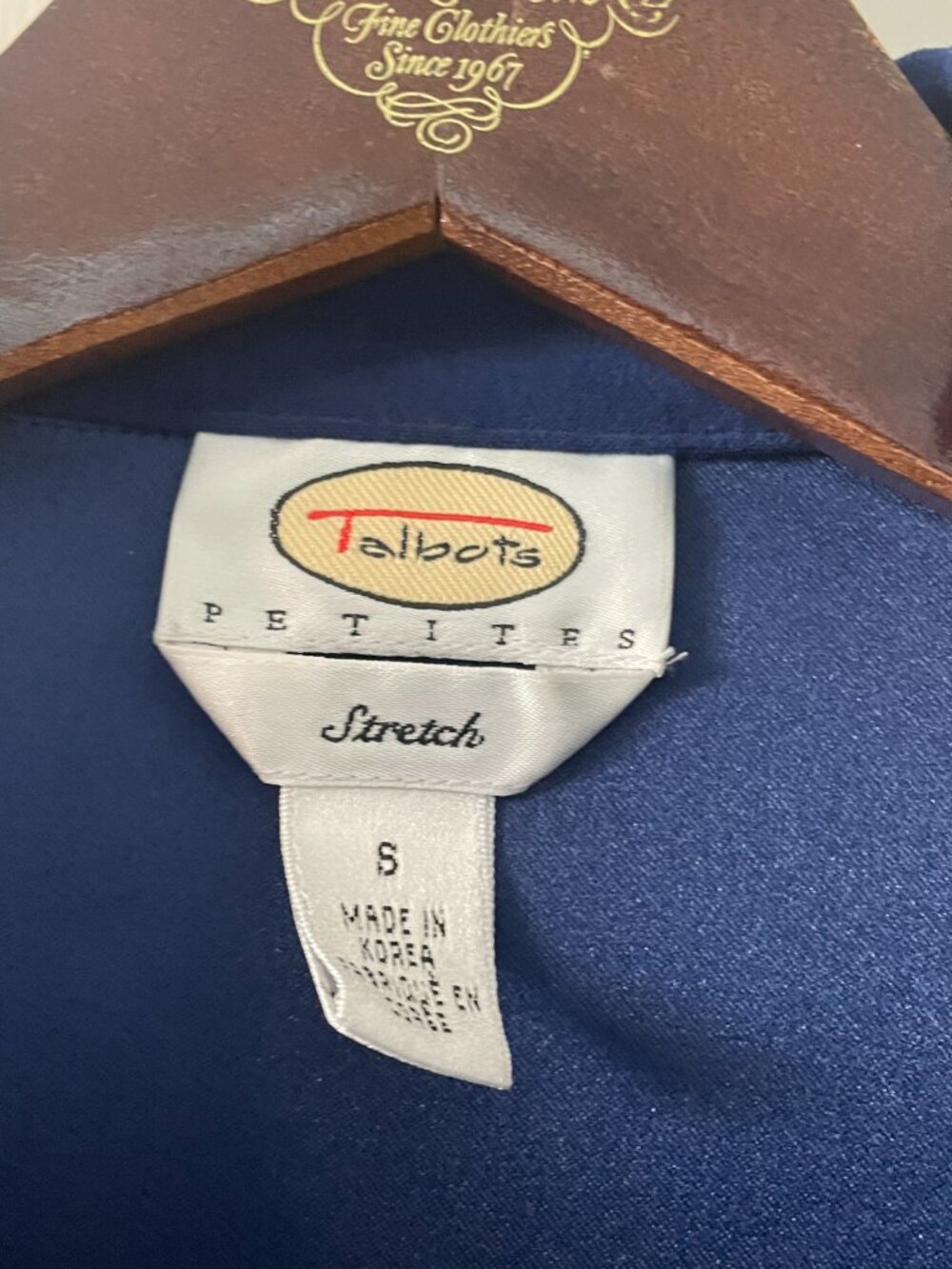 Talbots Faux Suede Blue Stretch Shirt Size S Navy - Picture 2 of 10